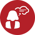 Person with cloud and checkmark icon inside a red circle.